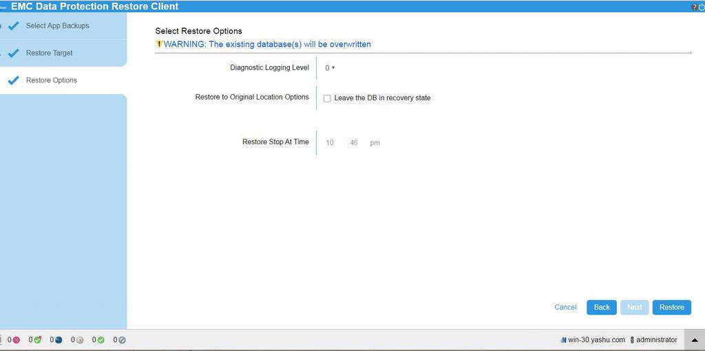 Recover virtual machines and data Figure 68 Restore Options page After selecting the restore options, click Restore. 8.