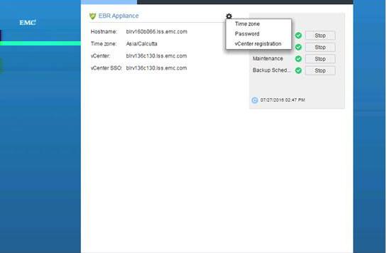 NetWorker VMware Protection with the VMware Backup Appliance (legacy) The EMC Backup and Recovery Configuration Utility window appears with a tool icon from which you can select three options Time