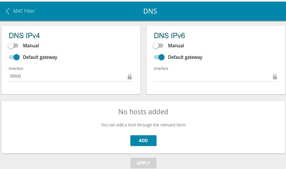 DNS On the Advanced / DNS page, you can add DNS servers to the system. Figure 95. The Advanced / DNS page.