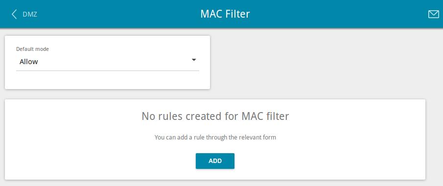 MAC Filter On the Firewall / MAC Filter page, you can configure MAC-address-based filtering for computers of the router's LAN. Figure 112. The Firewall / MAC Filter page.