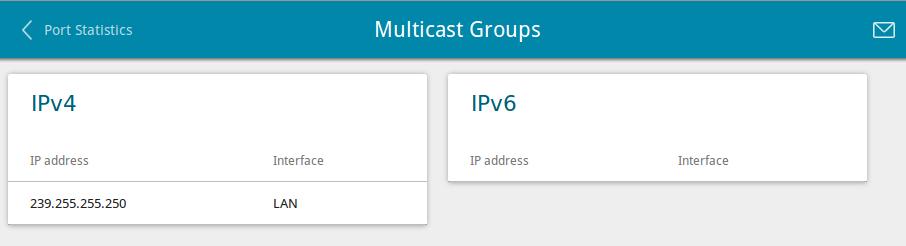 Multicast Groups The Statistics / Multicast Groups page displays addresses of active multicast groups (including IPTV channels and groups for transferring service