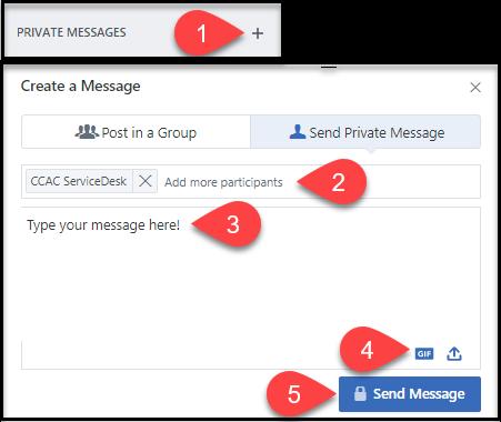 Type your message 4. You can add a GIF or even upload a file from your computer 5. When you are finished click Send Message 1.