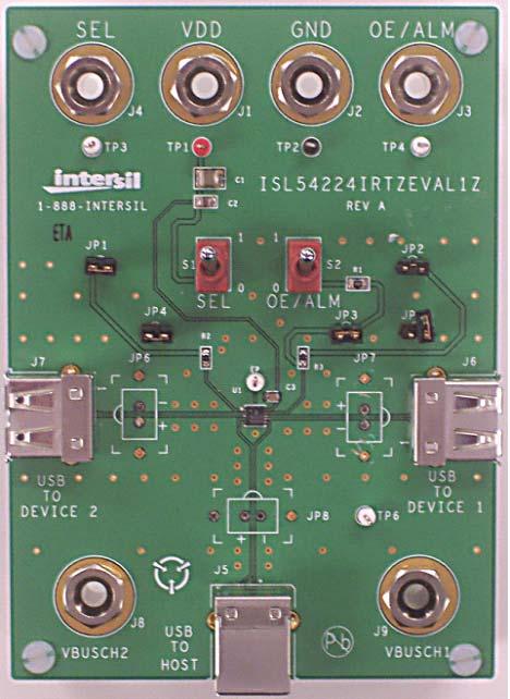 USER S MNUL ISL544IRTZEVLZ Evaluation Board Description The ISL544IRTZEVLZ evaluation board is designed to provide a quick and easy method for evaluating the ISL544 Switch IC.