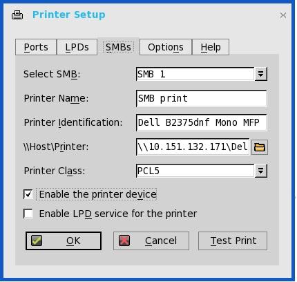 Configuring the SMBs settings To configure the SMBs settings: 1. From the desktop menu, click System Setup, and then click Printer. The Printer Setup dialog box is displayed. 2.