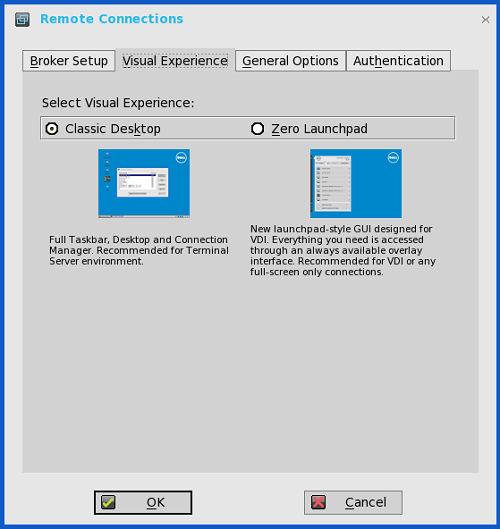 NOTE: The Visual Experience tab is grayed out, if the StoreFront Style check box is selected for a Citrix Broker Server entered in the Broker Setup tab. a. Classic Desktop Displays the full taskbar, desktop and Connect Manager familiar to ThinOS users.