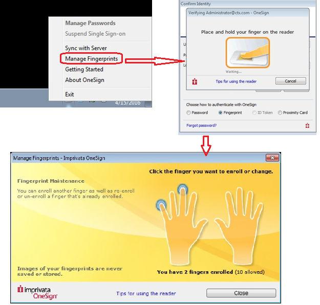 b. Click Manage Fingerprints, and enter the correct credentials in the displayed window to manage your Fingerprints.