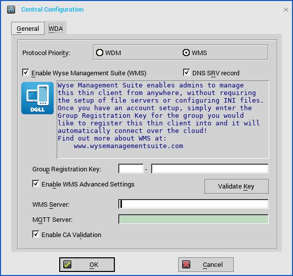 By default, the WMS option is selected. Wyse Management Suite service automatically runs after the client boot up.