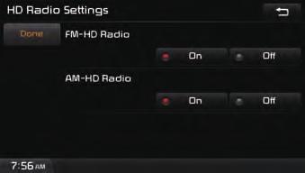 HD Radio TM ' LJ LW DO Broadcast On/Off Press the SETUP key Press the HD Radio Press On / Off. HD Radio TM Mode From the 6 presets, select the HD Radio TM broadcast you want to listen to.