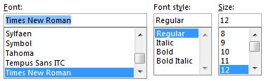 Change the default font and size: 1. Right-click in the blank document and choose Font. 2.