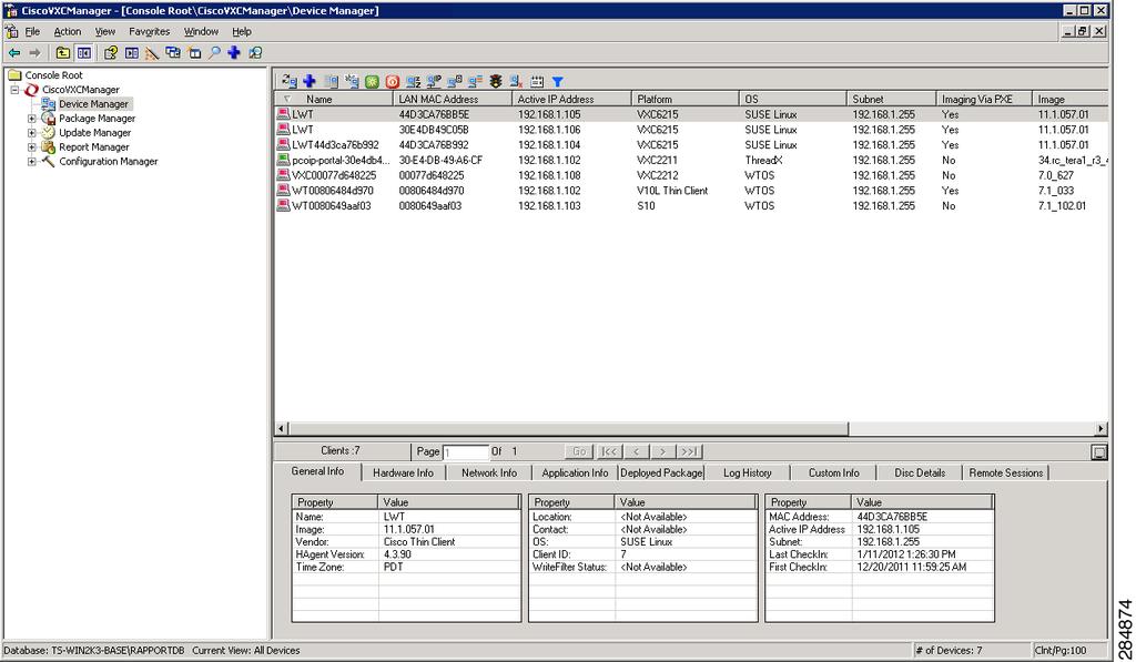 Managing Devices Click in the tree pane of the Cisco VXC Manager Administrator Console to open the.