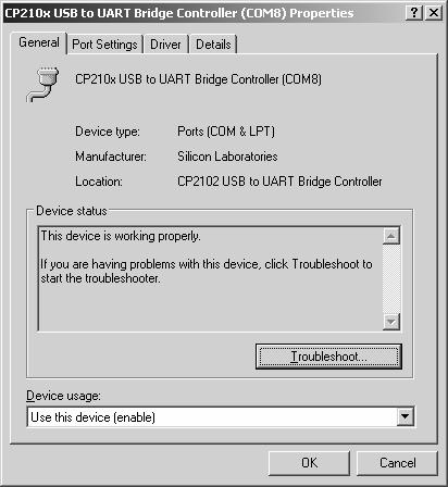 6. Adjusting the USB communication port parameters on your computer Open the device manager window (as described on the previous page) and double click on the line CP210x USB to UART Bridge
