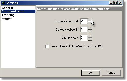 8. Configuration of the DEIF multi-line 2 utility software When opened, choose the menu File and Settings, or select the hammer icon indicated by the mouse pointer.