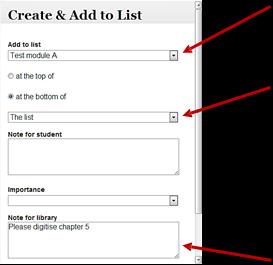 The following box will appear: Use the down arrow to choose the reading list you want to add the book to.