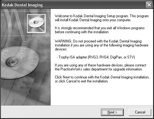 1 On the Kodak Dental Imaging install menu, click Install Kodak Dental Imaging. See Figure 1 on page 1 5. The Kodak Dental Imaging setup window is displayed.