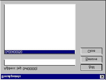 612 Appendix D SPIM Simulator and Debugger Figure D.5 Breakpoints dialog box. Figure D.6 Breakpoint query window. Set Value.