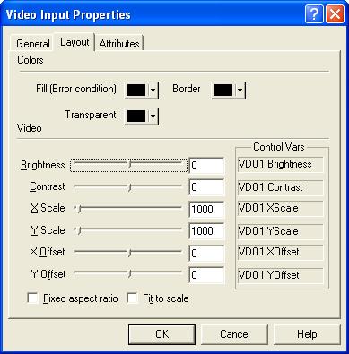5.2.3 Color and Video Options The Layout tab of the Video Input Properties dialog box contains several options for video objects as shown in Figure 7.