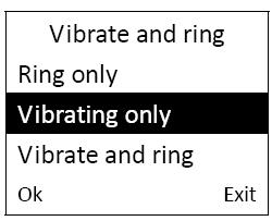 TR-206 page 31 Vibrate and ring There are 3 selections for