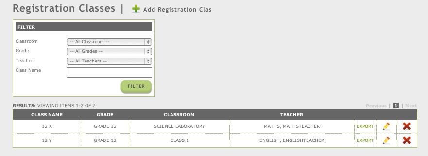 Registration Classes: Now that we have all our users in the system, all our classrooms, all the subjects we offer, it s now time to divide the pupils into their respective