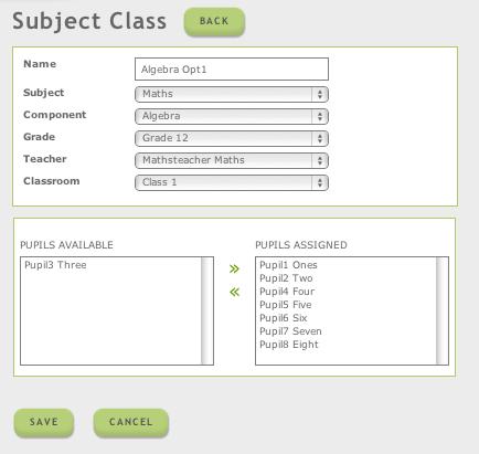 Fill in all the correct information of what Subject you are building, again like in Registration classes, the system will slowly refine the pupils that are available for the specific subject, You