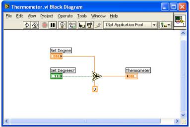 Create the logic by connecting the Terminals on the Block Diagram.