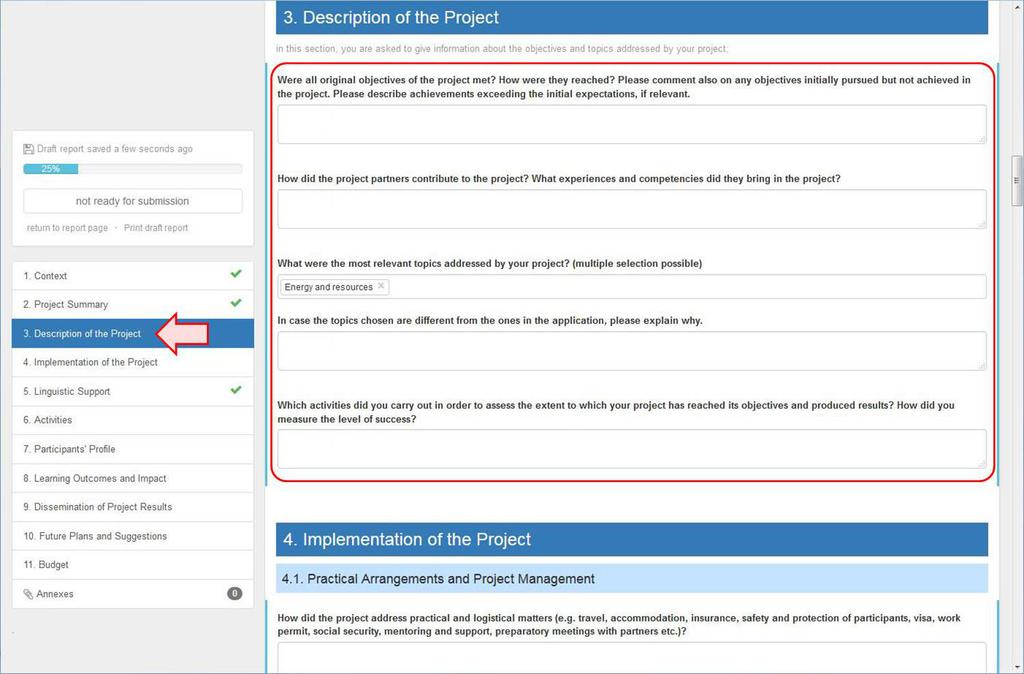 Fill in the "Description of the Project".