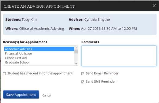 Step 6- In the Create an Advisor Appointment box, choose a reason for