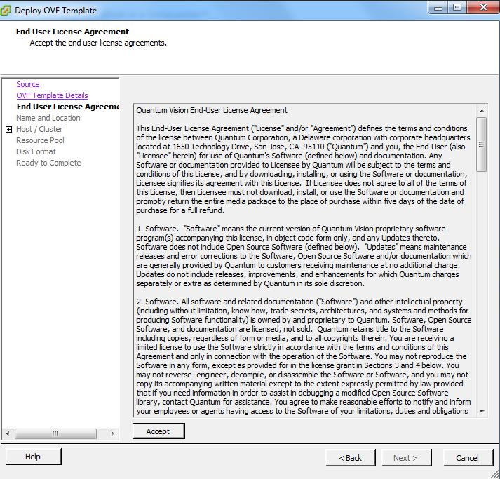 Chapter 2: Installations and Upgrades Install Vision as a Virtual Appliance Figure 26: End User License Agreement Window 6.