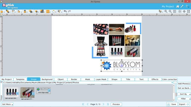 Add any image from 'Image' tab and place it on the page at desired position. Figure 3:52: Image added 'Clipart' tab Cliparts are one of the main objects of designing.