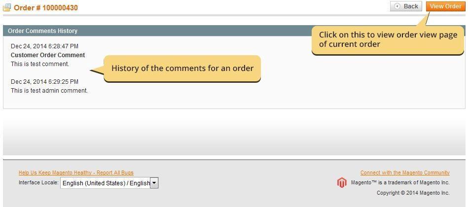 2.1.3 Order Comment View - View Order button on Order Request View Pagewill redirect to the