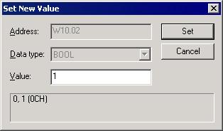 Move the cursor to D100 of input parameters Right-click, then select [Set/Reset (S)] > [Value (V)] from the pull-down menu or