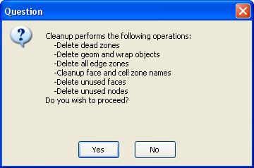 Clean Up the CutCell Mesh Operations such as deleting dead zones, deleting geometry/wrap objects, deleting edge zones, removing face/cell zone name prefixes (cutcell-) and/or suffixes, deleting