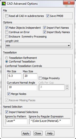 Click the Advanced... button to open the CAD Advanced Options dialog box. Enable Save PMDB in the File group box. Select mm in the Length Unit drop-down list.