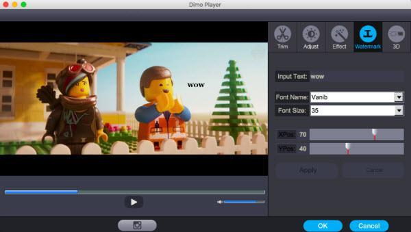 Under the Watermark tab, write character to add Text Watermark over the video.