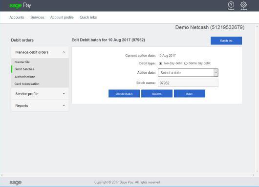 Managing batches A) Editing dates/service types and deleting batches 1. In the Debit batch list view click on the pencil to the left of the batch. 2.