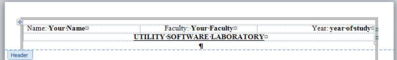 text with your data). To insert the table, simply stay in the editable mode of the Header/Footer, then click on the Insert tab and apply instructions from the previous lab (i.e. lab 2a).