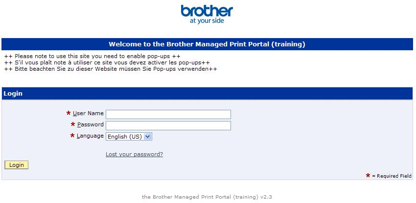 Log in page Introduction This guide describes how to use the Brother Printer Portal once you have logged in.