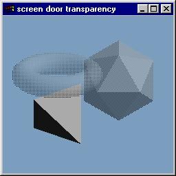 Screen-door transparency This is the same idea as interpolated transparency except that each individual pixel is either given the value of the near object or the value of the far object