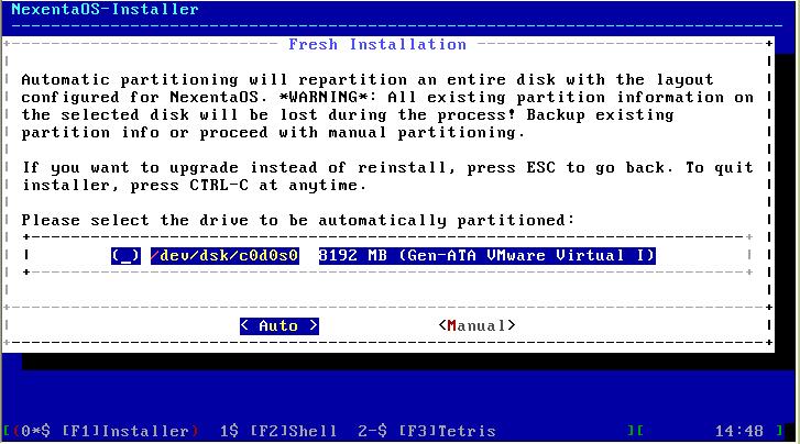 Fresh Install NexentaOS Installer can perform installation in the automated mode.