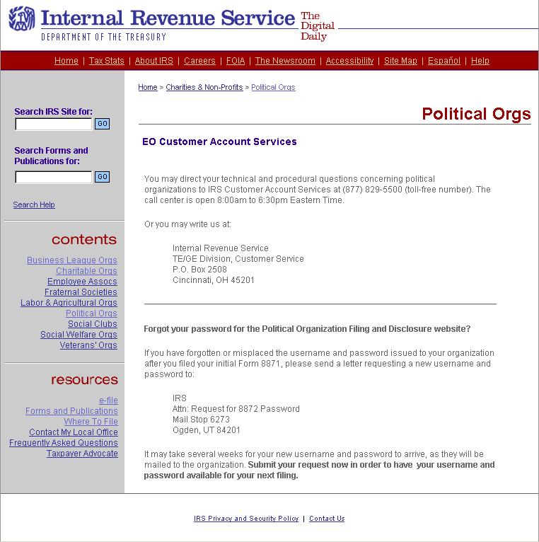 8.0 Exempt Organization Customer Account Services Page 8.