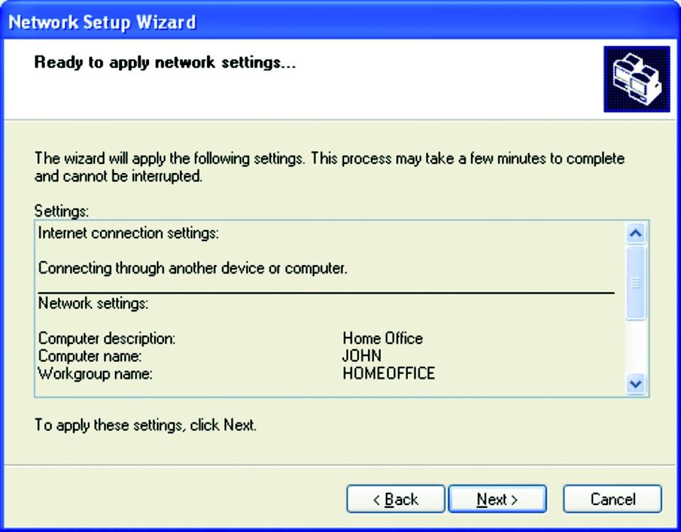 Networking Basics Review the setting in the following screen, and click "Next" to