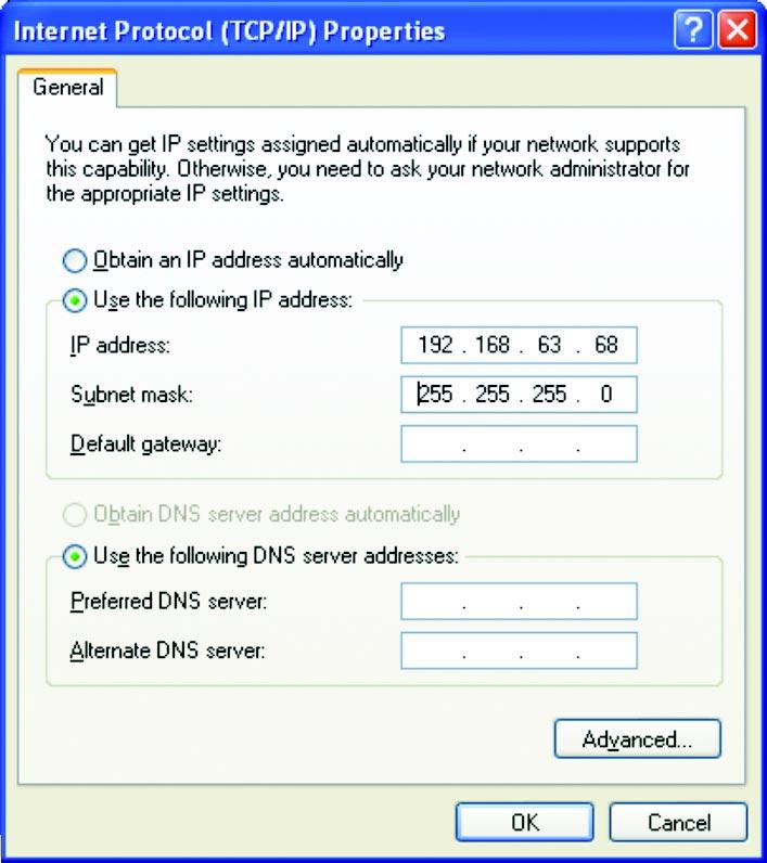 Networking Basics At the following window, select "Use the following IP address:", and fill in the desired IP address and subnet mask (it is recommended to use the default subnet mask as shown