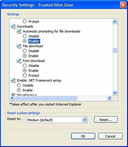 If the Default level button is disabled, then default settings are already in use. Configure trusted sites settings b.