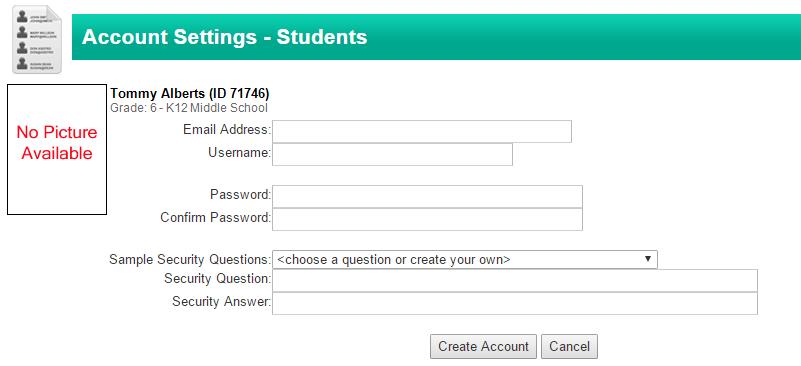 Create a Student Account Guide to the Community Web Portal If your district allows parents to create accounts for their students, you can do this on the Students screen.