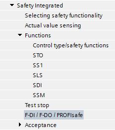 configure PROFIsafe telegram 900: 1. Select "F-DI / F-DO / PROFIsafe". 2. Press the "Telegram configuration" button.