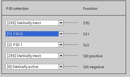 If a safety function should always be active, set the associated "Select F-DI" = "[0] statically active". 6.
