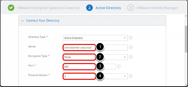 Configure Active Directory Server Settings 1. Enter "controlcenter.corp.