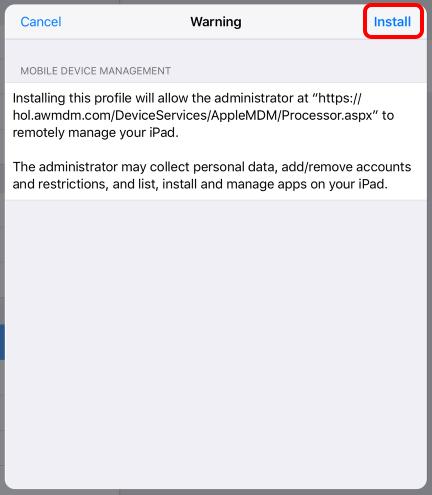 ios MDM Profile Warning You should now see the ios Profile Installation warning explaining what this