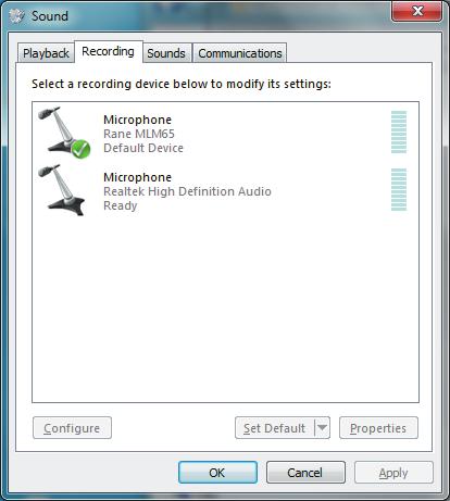 Windows : Small/arge Icon View Start -> Control Panel -> Sound -> Playback (tab) and ecord (tab) Category View Start -> Control Panel ->