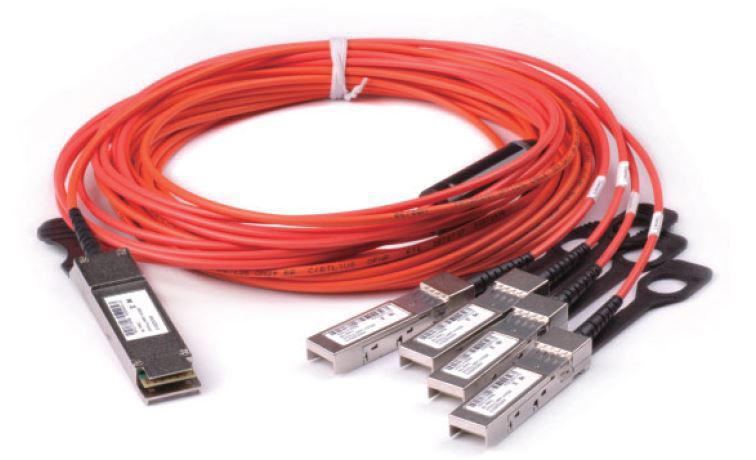 DAC 40GB/s QSFP+ to 4x SFP+ AOC Applications: InfiniBand 4X SDR, DDR, QDR and FDR Ethernet 10G, 40G FiberChannel 10G, 40G, SAN Rack-to-Rack, Shelf-to-Shelf Interconnect Top of Rack (TOR) Switch