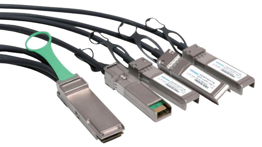 DAC 40GB/s QSFP+ to 4x SFP+ DAC Applications: InfiniBand 4X SDR, DDR, QDR and FDR Ethernet 10G, 40G FiberChannel 10G, 40G, SAN, 4X16G RapidIO Rack-to-Rack, Shelf-to-Shelf Interconnect Top of Rack